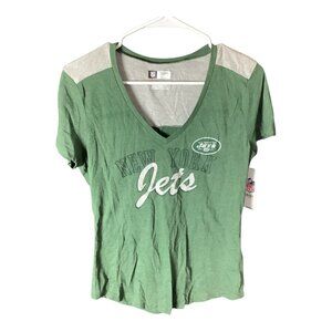 NFL Team Apparel NY Jets Womens Green V-Neck Shirt Short Sleeves Grey Size M